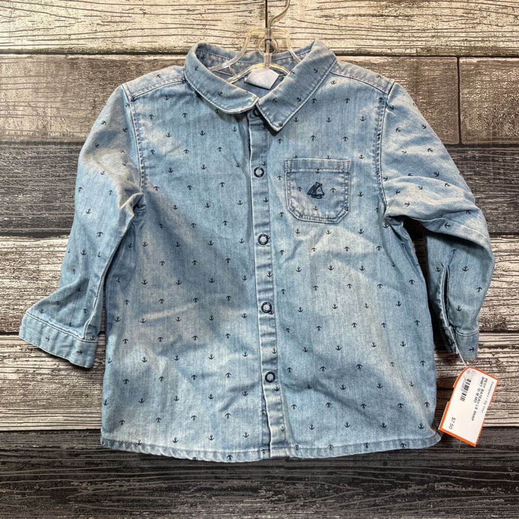 PETIT BATEAU LS SNAP SHIRT 12-18 MO