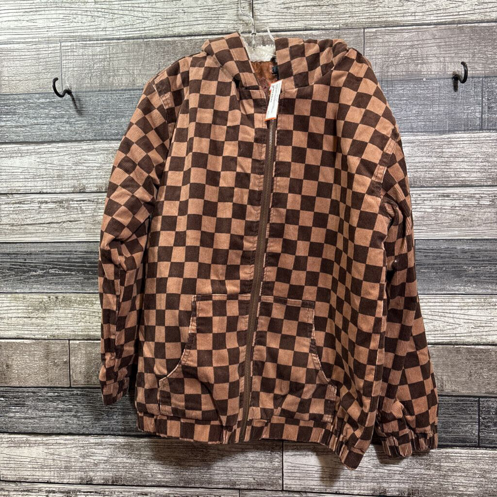 FOREVER 21 CHECKERED HOODED CORDUROY JACKET 11/12