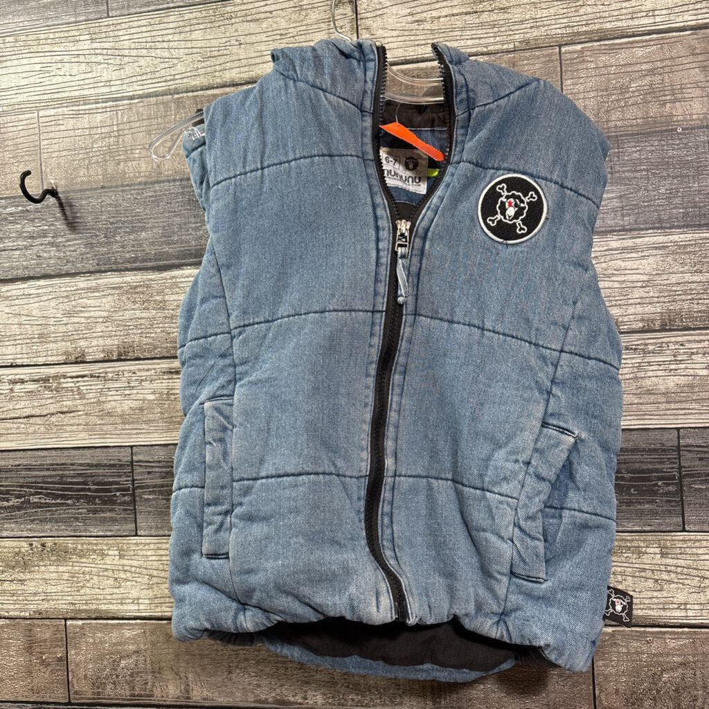 NUNUNU DENIM QUILTED HOODED PUFFER VEST 6/7