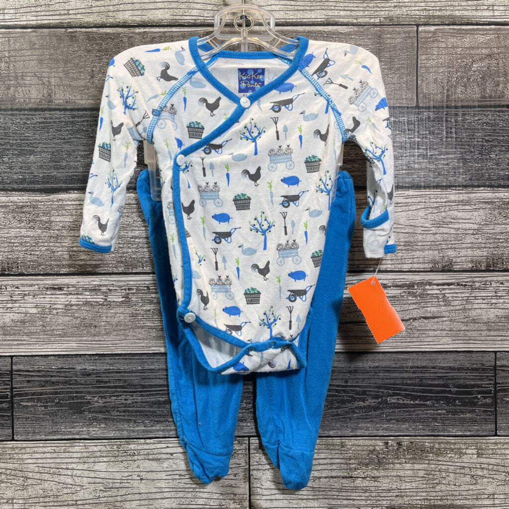 KICKEE PANTS 2PC BAMBOO BODYSUIT + PANTS 0-3 MO AS IS