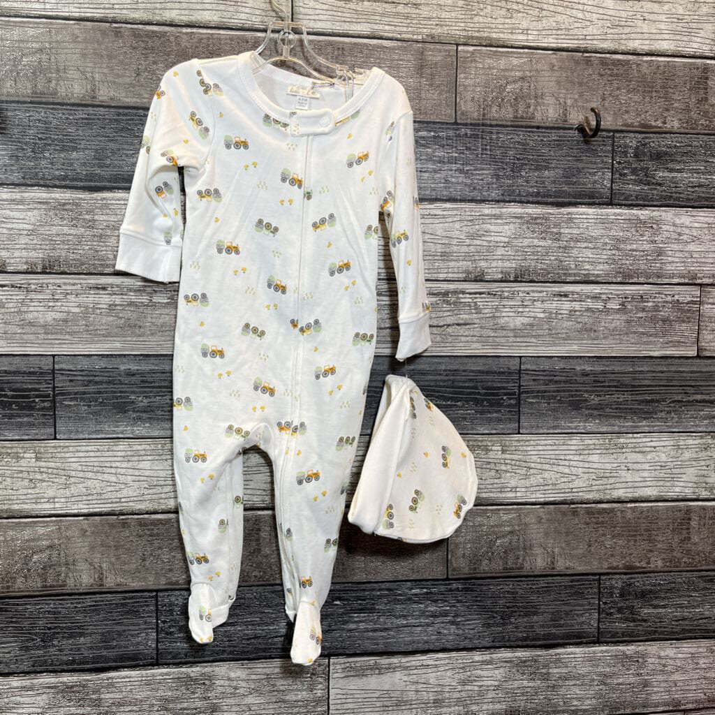 NWT TRES BEAU ET BELLE FOOTIE PIMA PJ + HAT 6-9 MO