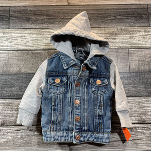 LITTLE BIPSY DENIM JACKET WITH KNIT HOOD & SLEEVES 0-3 MO