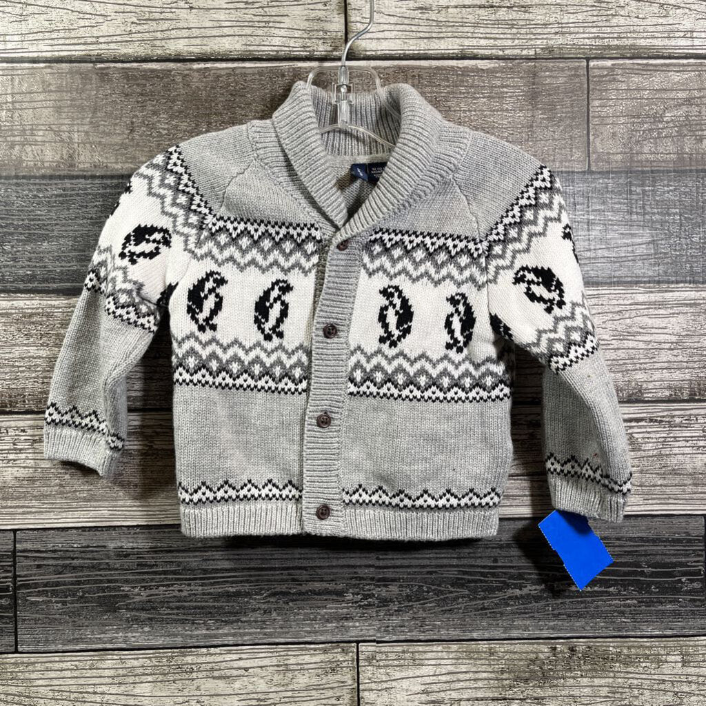 JANIE & JACK ROLL NECK PENGUIN CARDIGAN 12-18 MO