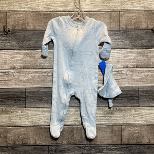 RABBIT + BEAR FOOTIE PJ + HAT 3-6 MO