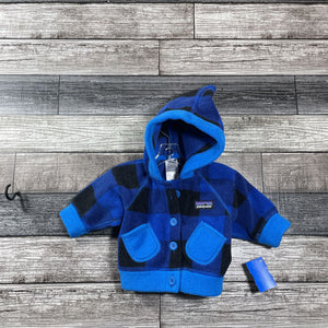 PATAGONIA HOODED CHECKERED FLEECE JACKET 0-3 MO