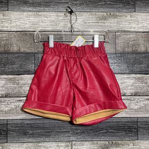 RED FAUX LEATHER PAPER BAG SHORTS 4/5