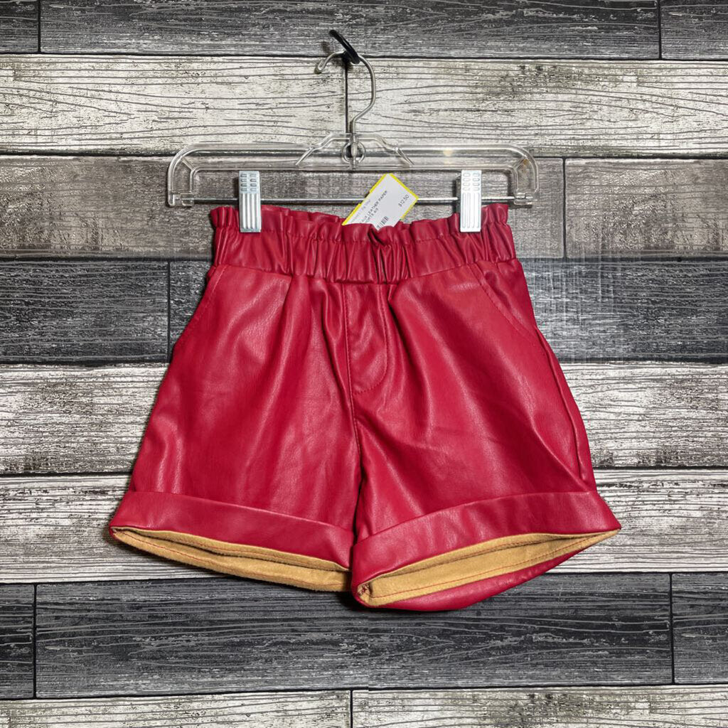 RED FAUX LEATHER PAPER BAG SHORTS 4/5
