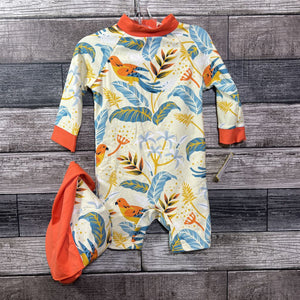 UP AND FAST 1PC RASH GUARD SWIM SUIT + HAT 6-9 MO