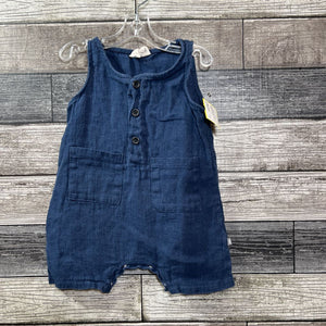 KYTE LINEN / COTTON SLEEVELESS HENLEY SHORT ROMPER 12-18 MO