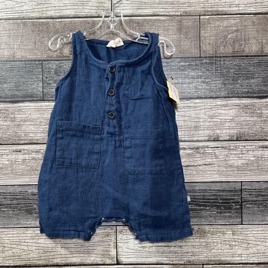 KYTE LINEN / COTTON SLEEVELESS HENLEY SHORT ROMPER 12-18 MO