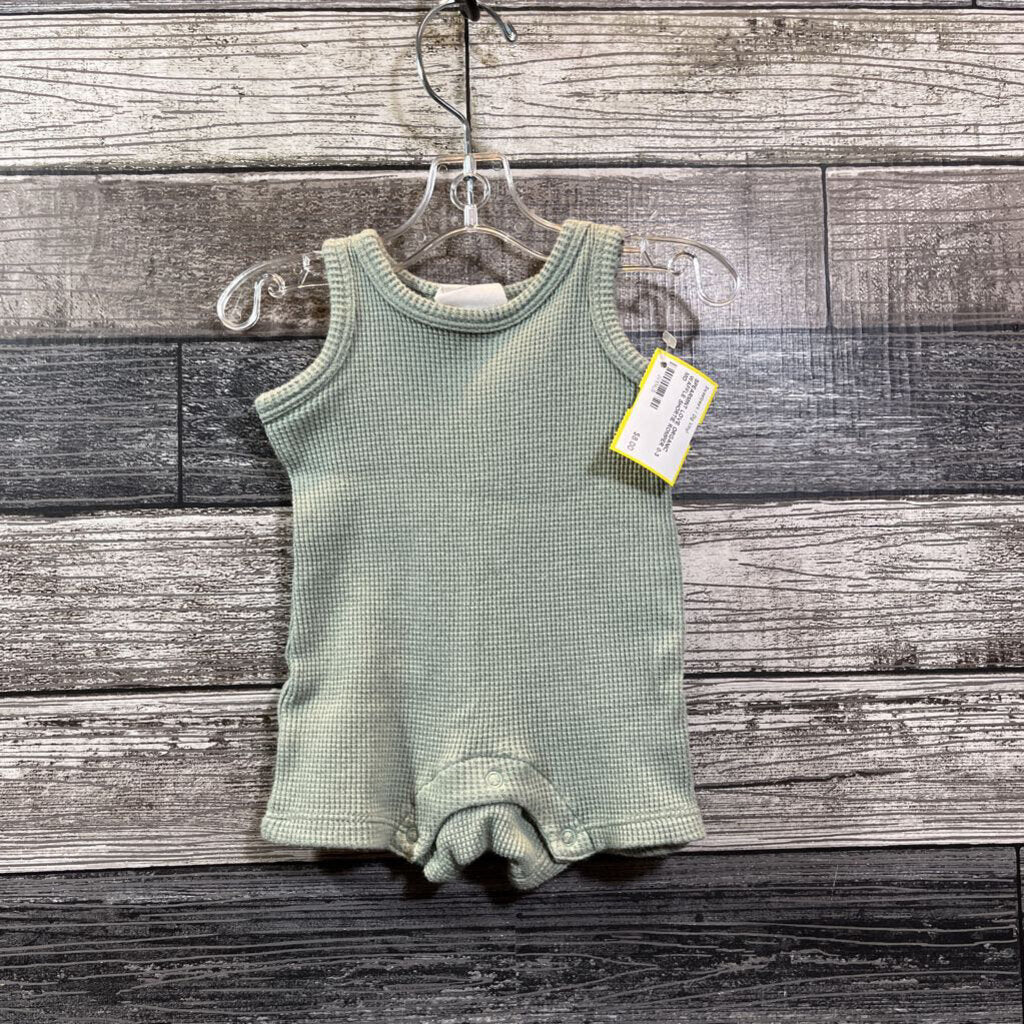 SPEARMINT LOVE ORGANIC WAFFLE SHORTIE ROMPER 0-3 MO