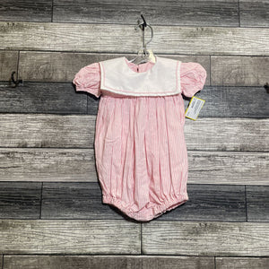 HANDMADE PINK & WHITE SS COLLARED BUBBLE ROMPER 6-12 MO