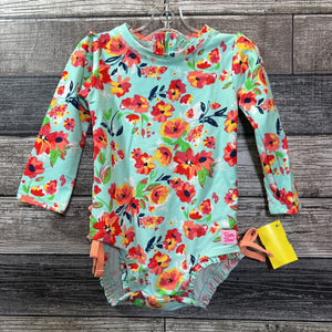 RUFFLE BUTTS 1PC LS RASH GUARD SWIMSUIT 12-18 MO