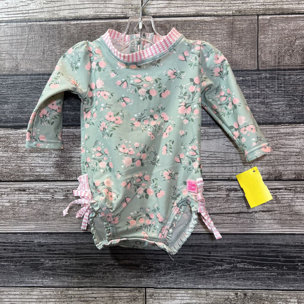 RUFFLE BUTTS LS RASH GUARD SWIMSUIT 3-6 MO