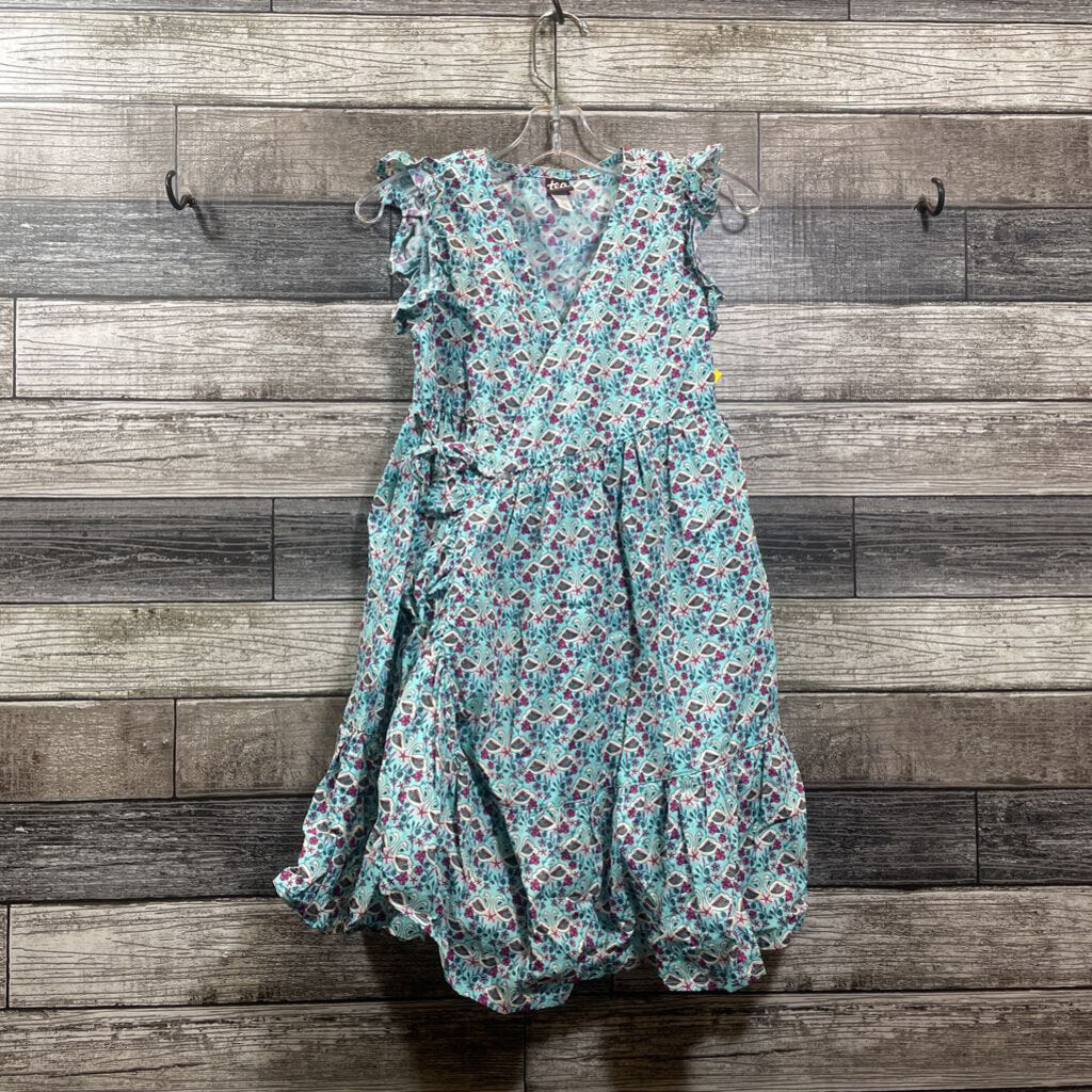 TEA FLUTTER SLEEVE COTTON FLORAL WRAP DRESS 7