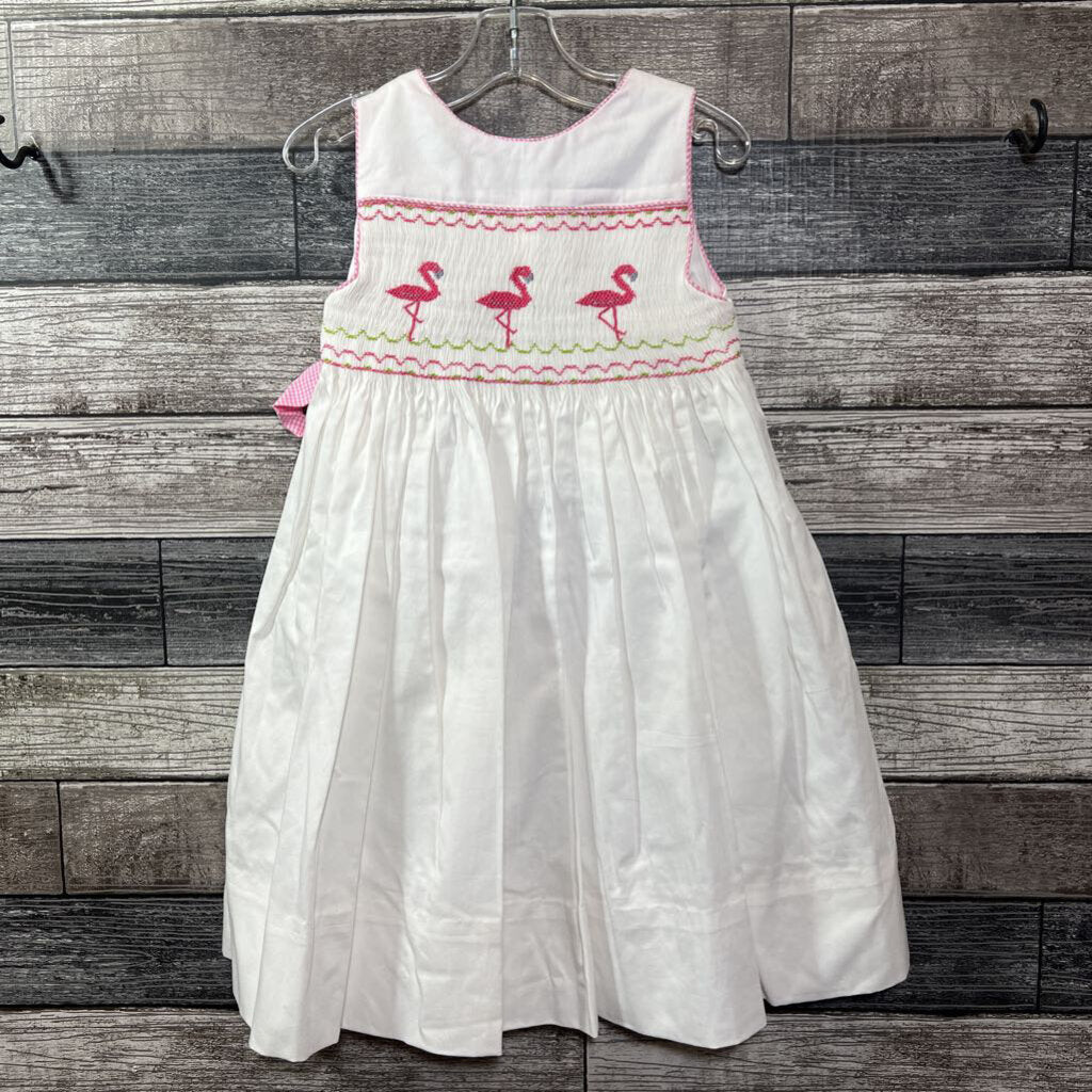 HANDMADE SMOCKED FLAMINGO JUMPER DRESS 5/6