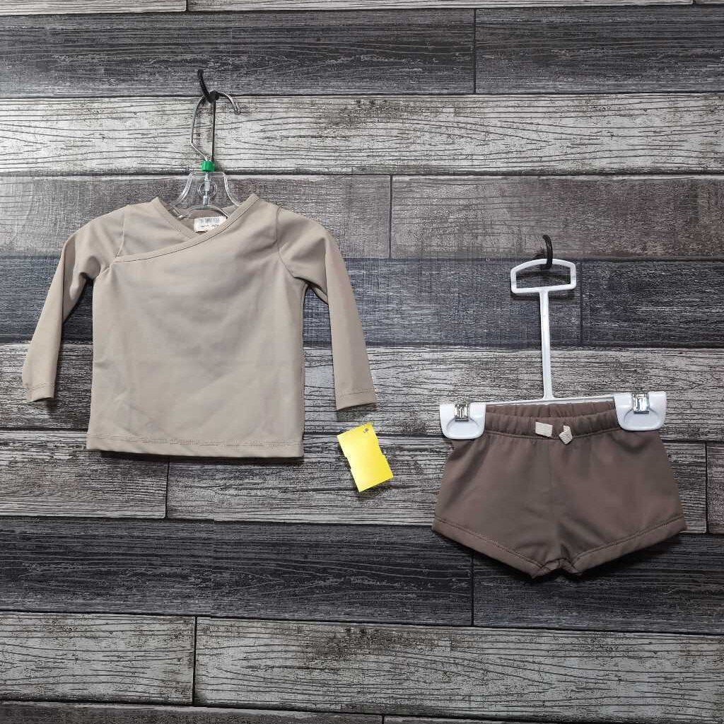 SIMPLE FOLK 2PC SWIM SET LS RASH GUARD + SHORTS 3-6 MO