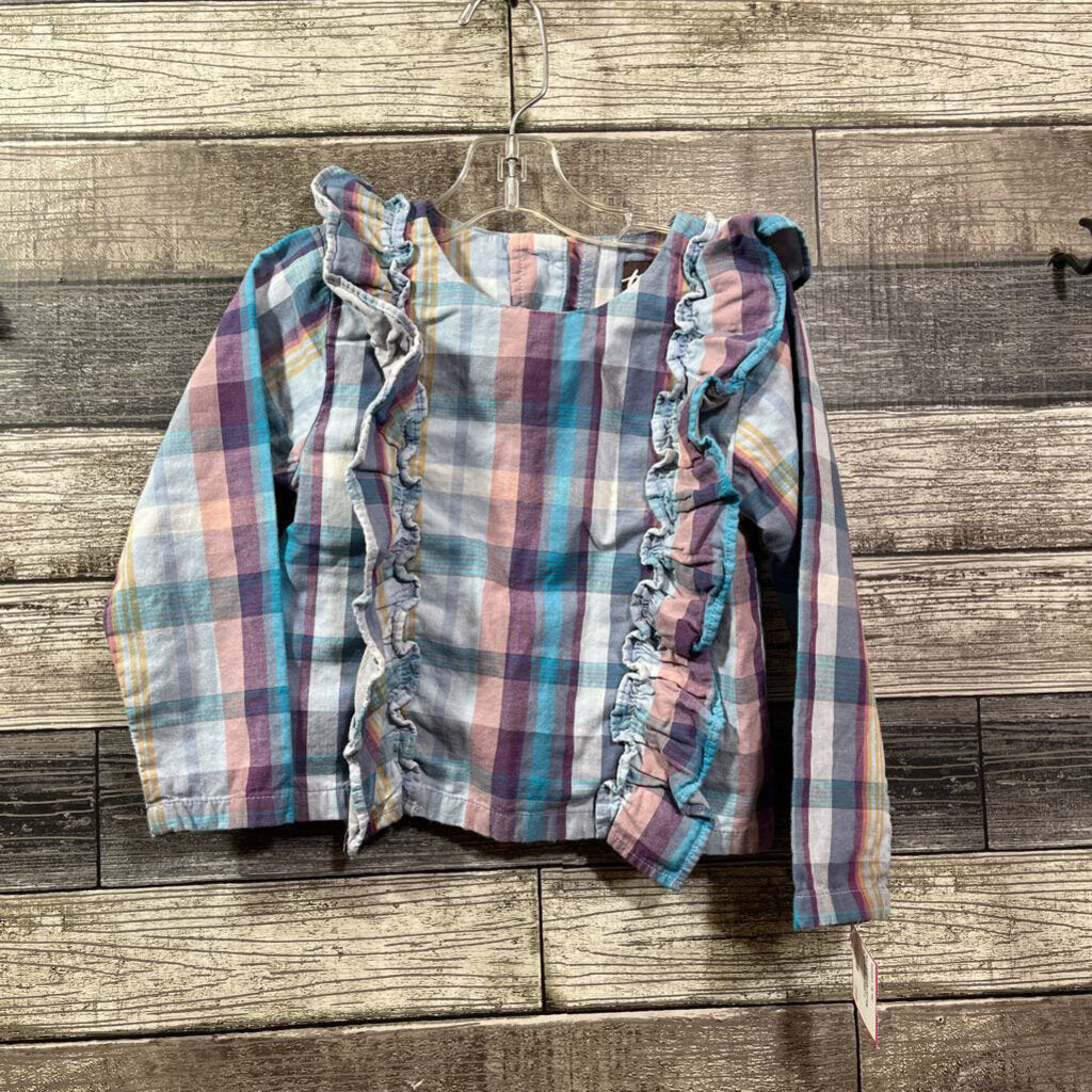 TEA LS WOVEN COTTON PLAID RUFFLE SHIRT 4