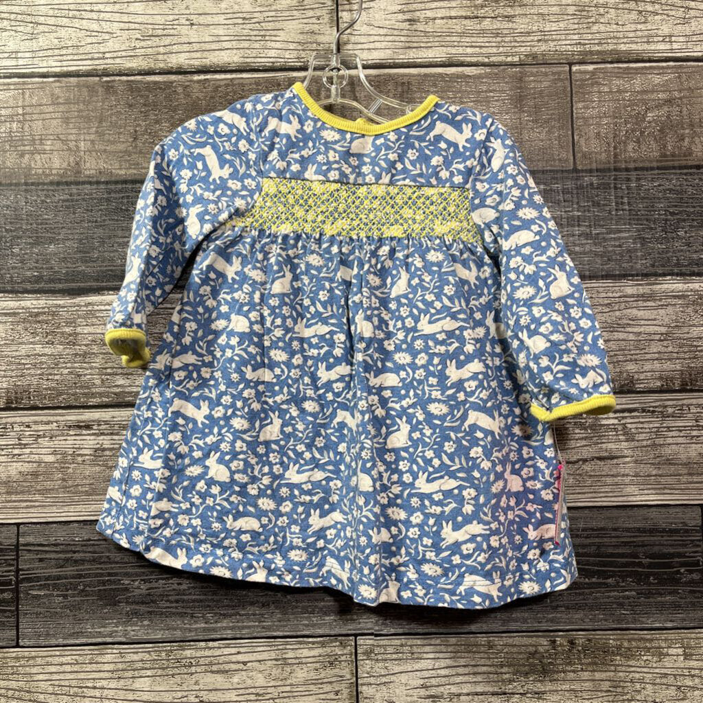 MINI BODEN LS SMOCKED PRINTED COTTON DRESS 3-6 MO