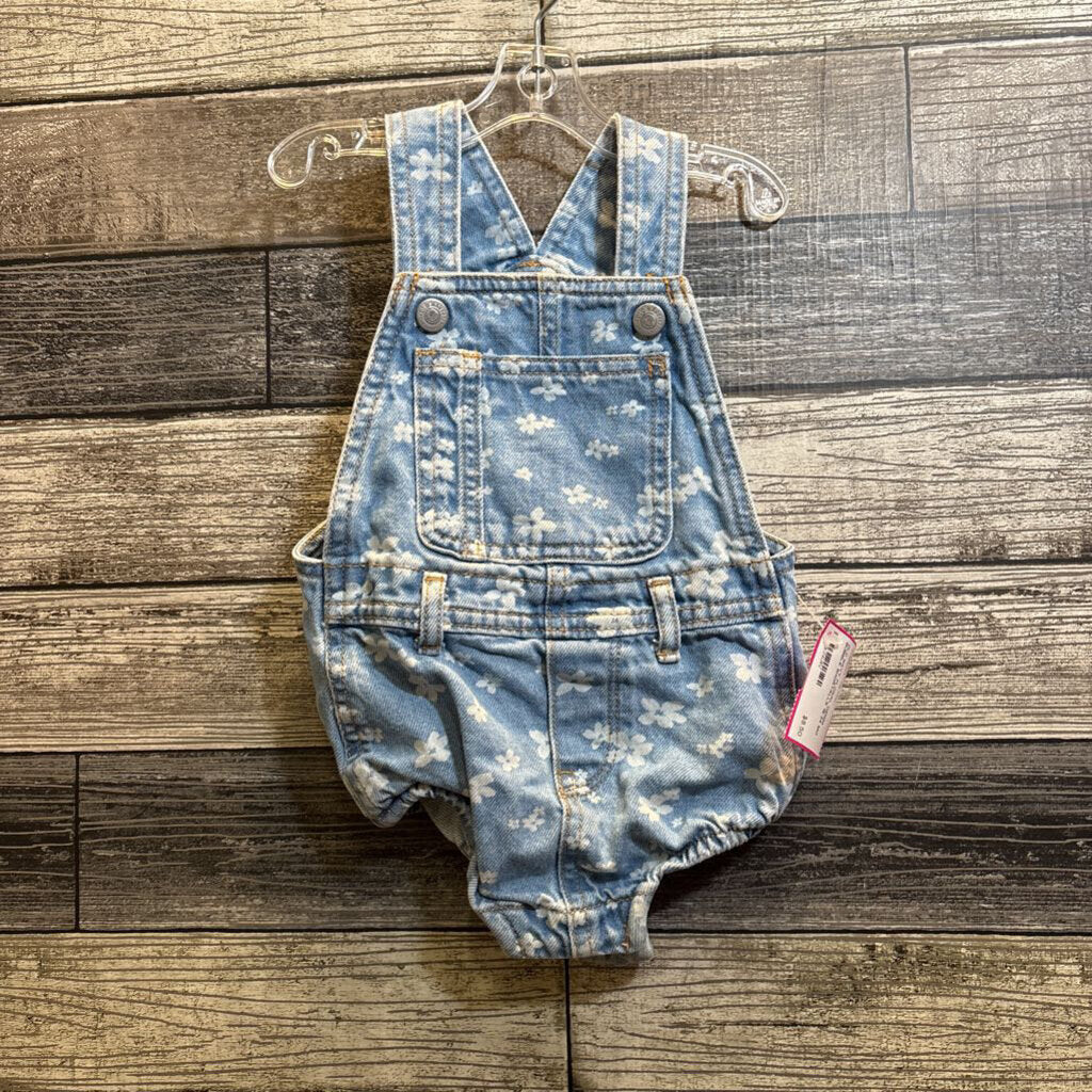 OLD NAVY FLORAL DENIM BUBBLE SHORTALLS 18-24 MO