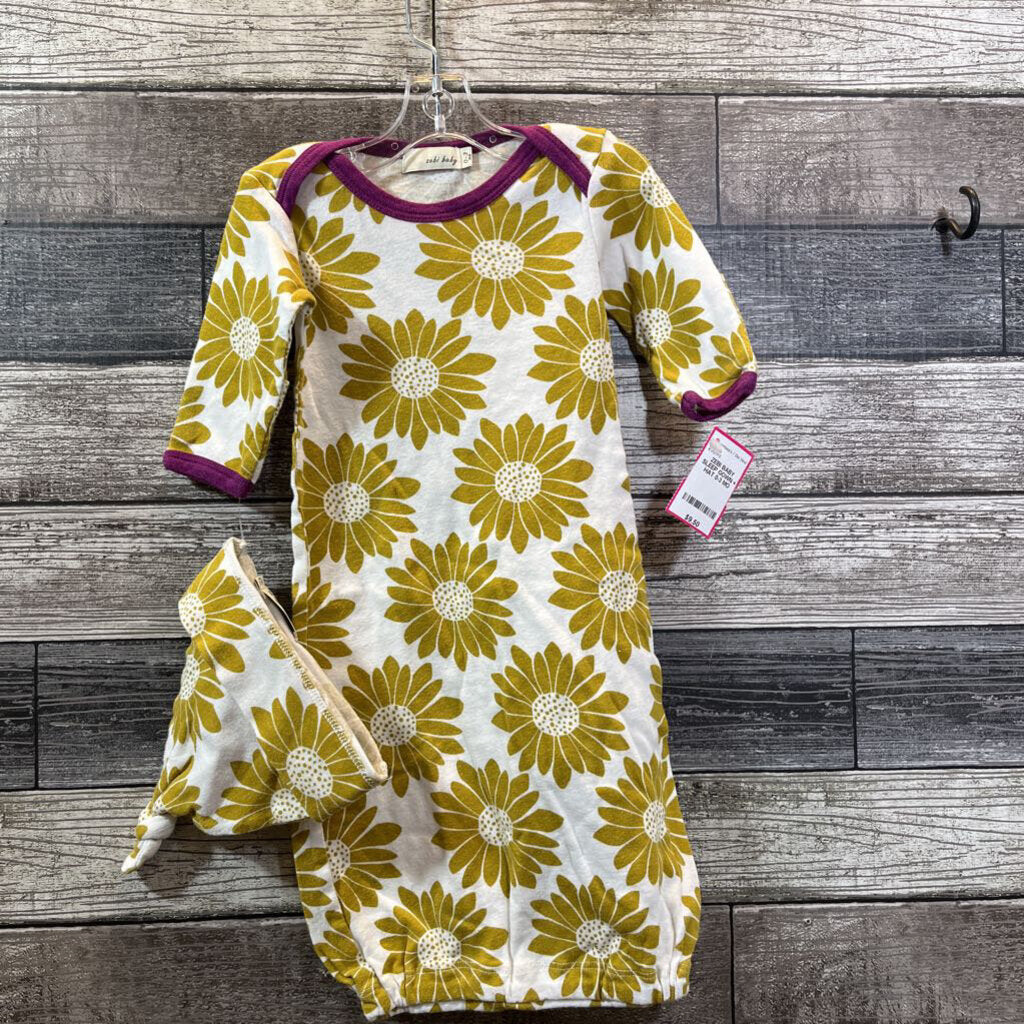 ZEBI BABY SLEEP GOWN + HAT 0-3 MO