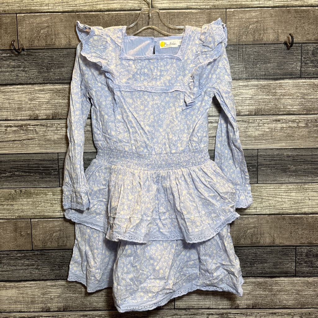 MINI BODEN LS FLORAL TIERED RUFFLE AND LACE DRESS 7/8