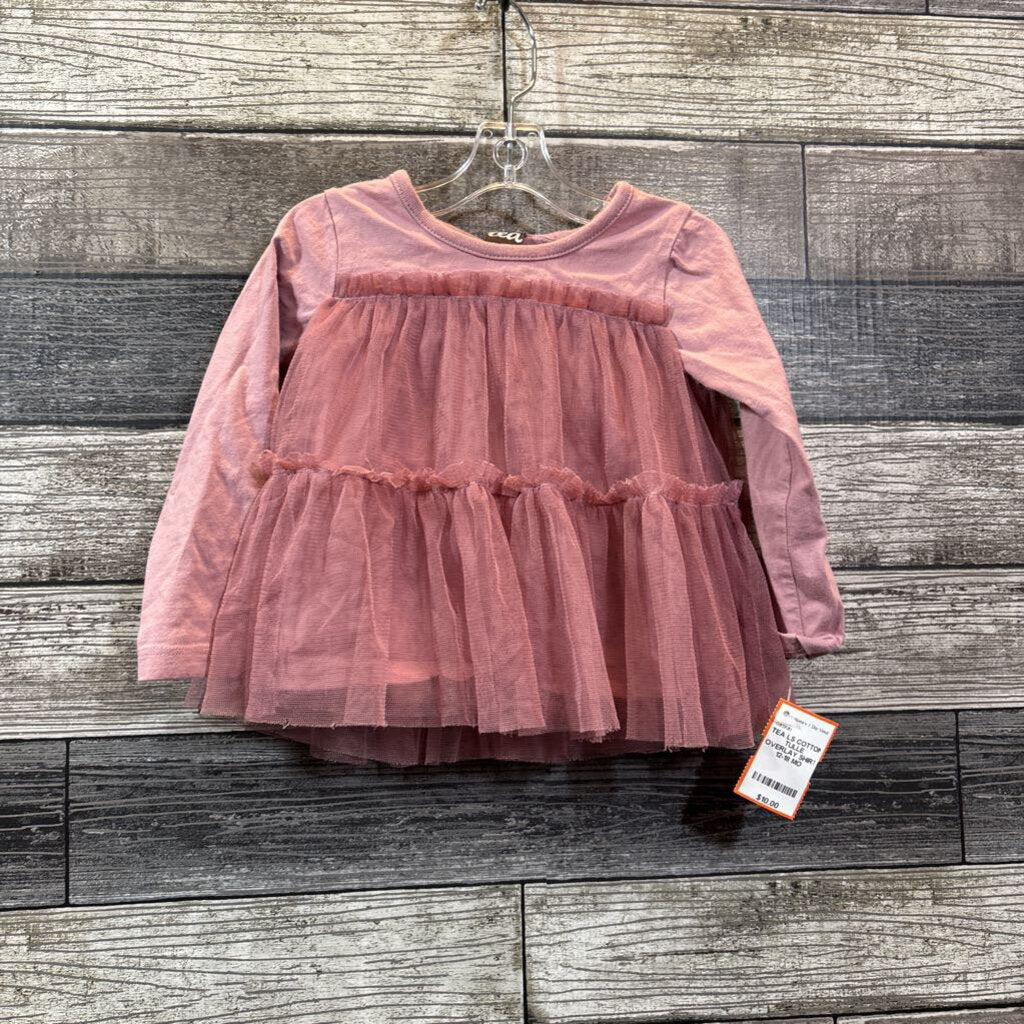 TEA LS COTTON TULLE OVERLAY SHIRT 12-18 MO