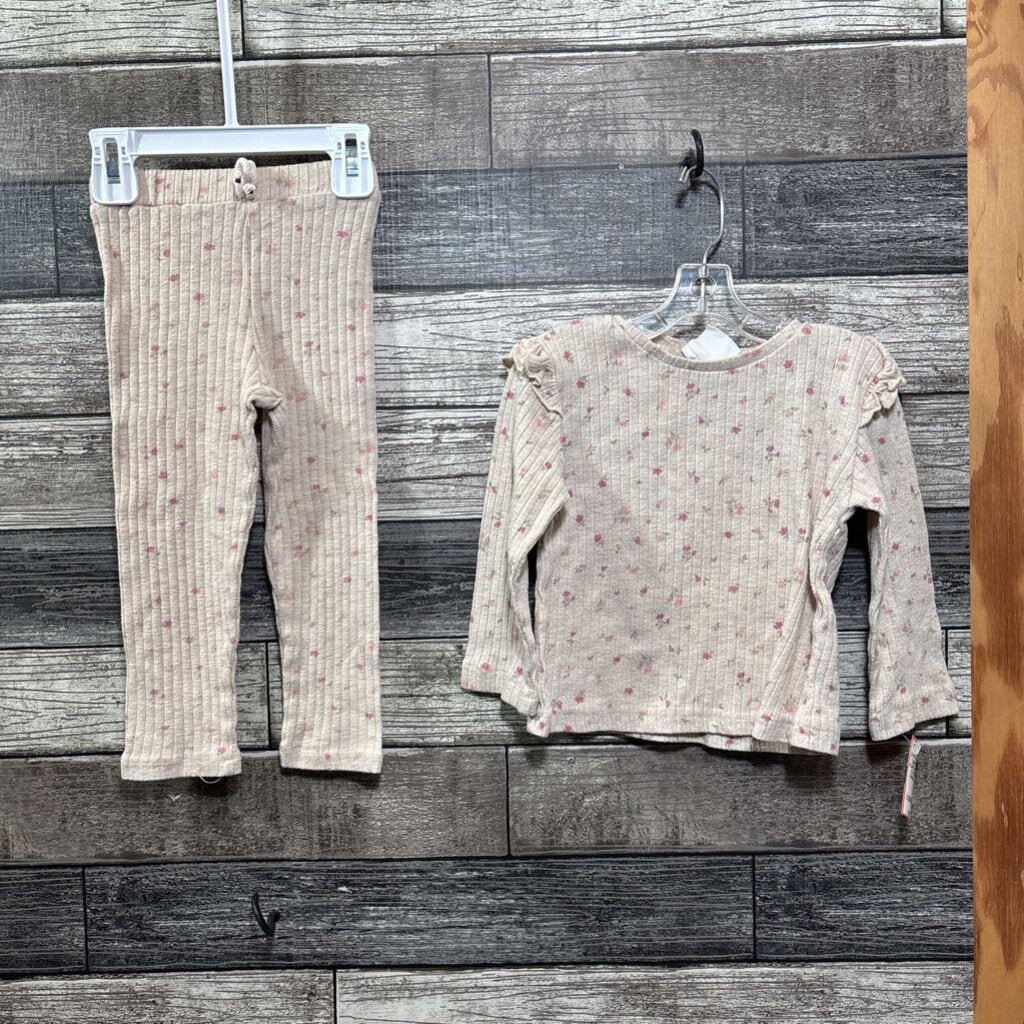 ZARA 2PC FLORAL RIBBED LS SHIRT + LEGGING 2/3