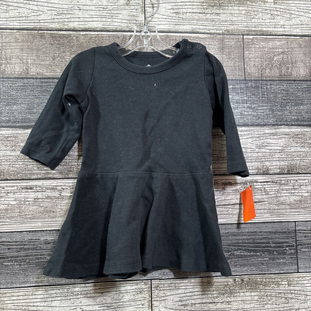BLACK LS COTTON DRESS 12-18 MO