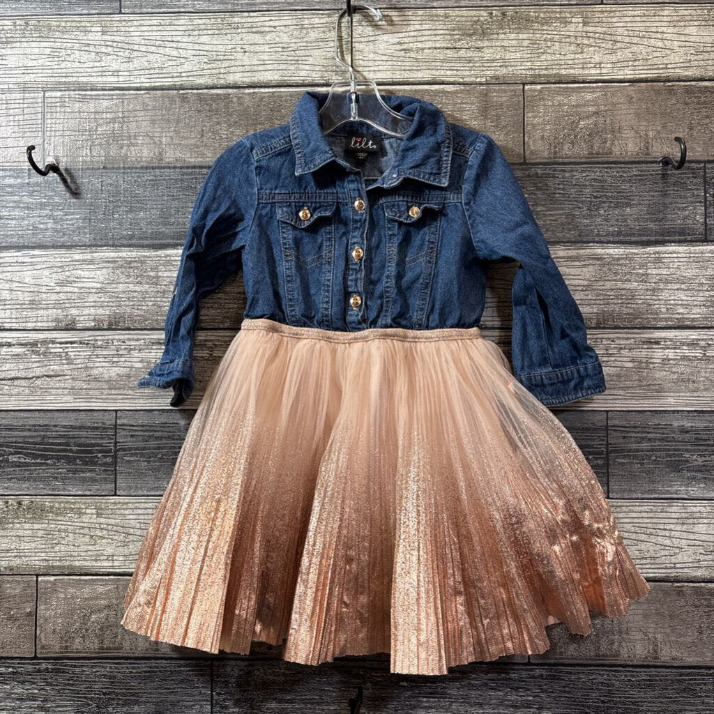 LILT LS DENIM DRESS WITH TULLE SKIRT 4