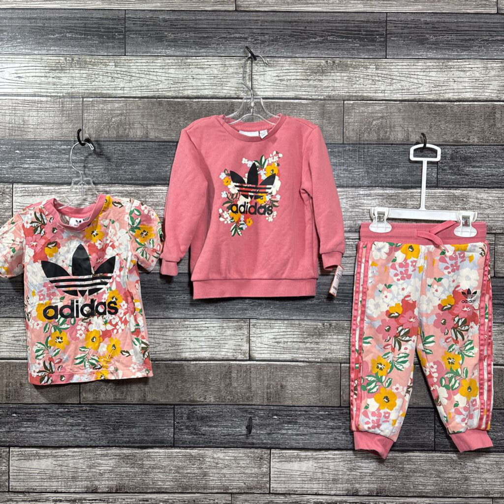 ADIDAS 3PC FLORAL SWEAT SET 18 MO