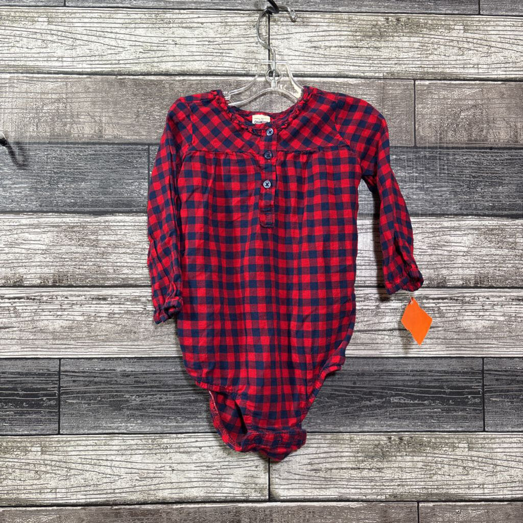 OSHKOSH WOVEN LS HENLEY BODYSUIT 12-18 MO