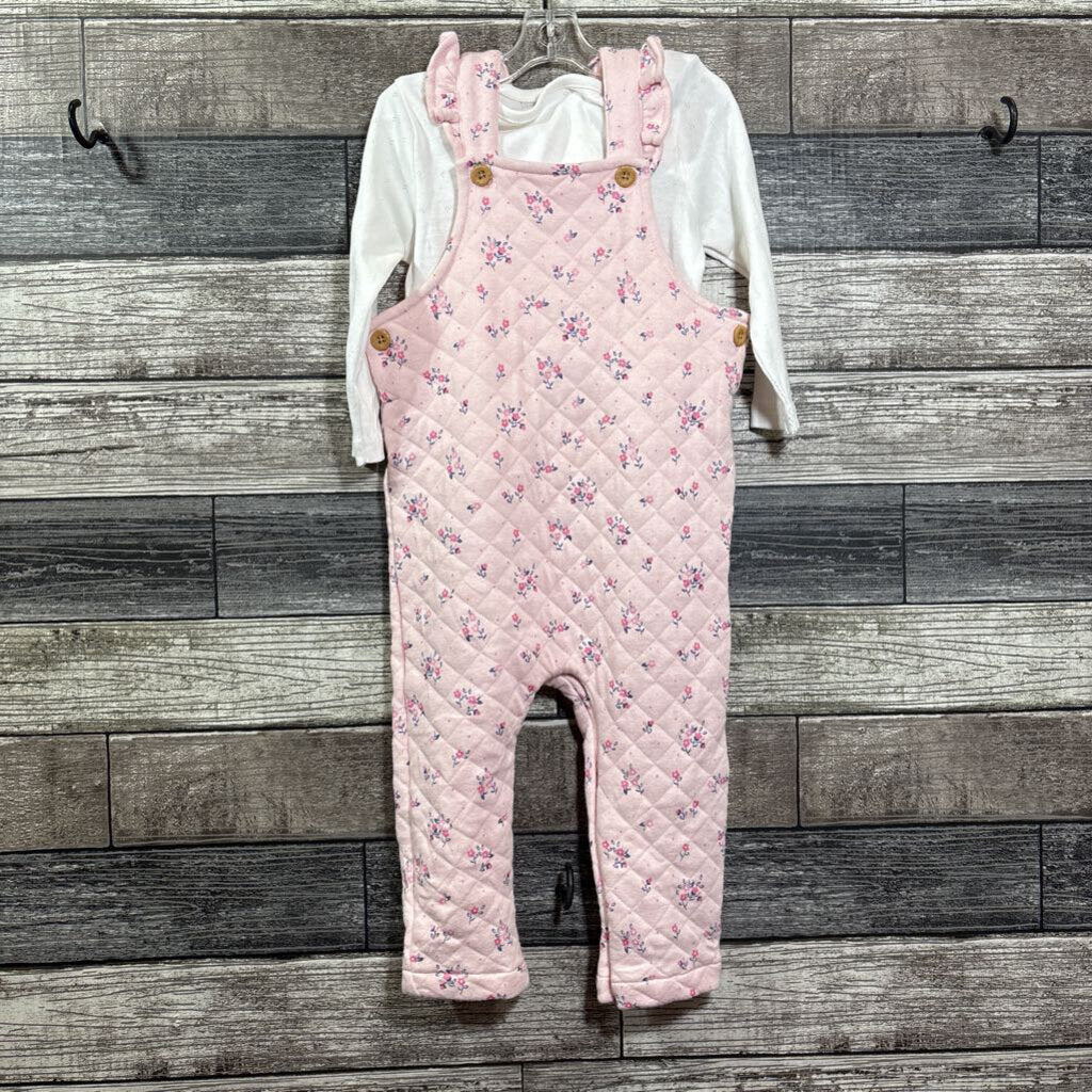 NWT JOJO MAMAN BEBE 2PC FLORAL OVERALLS + TOP 12-18 MO