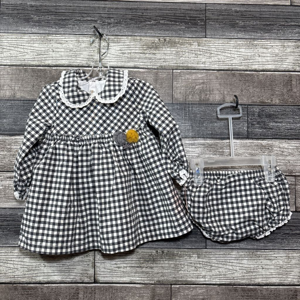 MAYORAL 2PC LINED WOVEN COTTON DRESS + BLOOMERS 12-18 MO