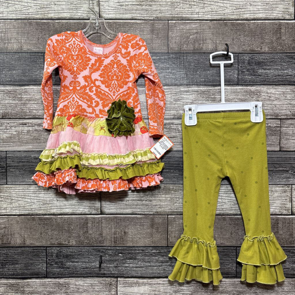 GIGGLE MOON 2PC LS RUFFLE DRESS + LEGGING 12-18 MO