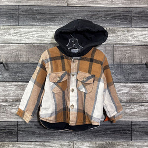 OLIVE + SCOUT FLANNEL HOODED BUTTON DOWN SHIRT 18-24 MO