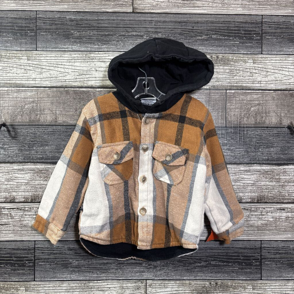 OLIVE + SCOUT FLANNEL HOODED BUTTON DOWN SHIRT 18-24 MO