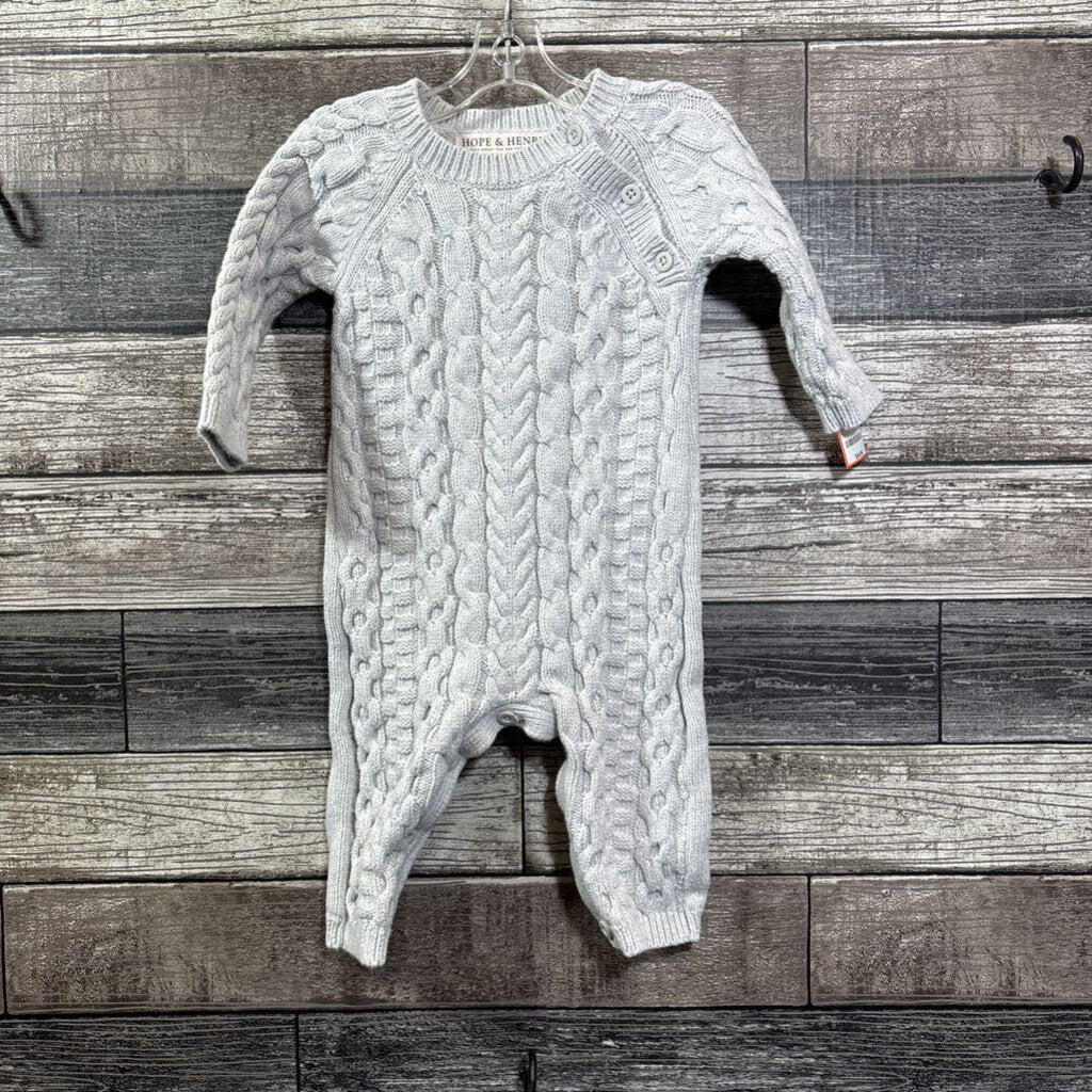 HOPE & HENRY ORGANIC CABLE KNIT SWEATER ROMPER 3-6 MO