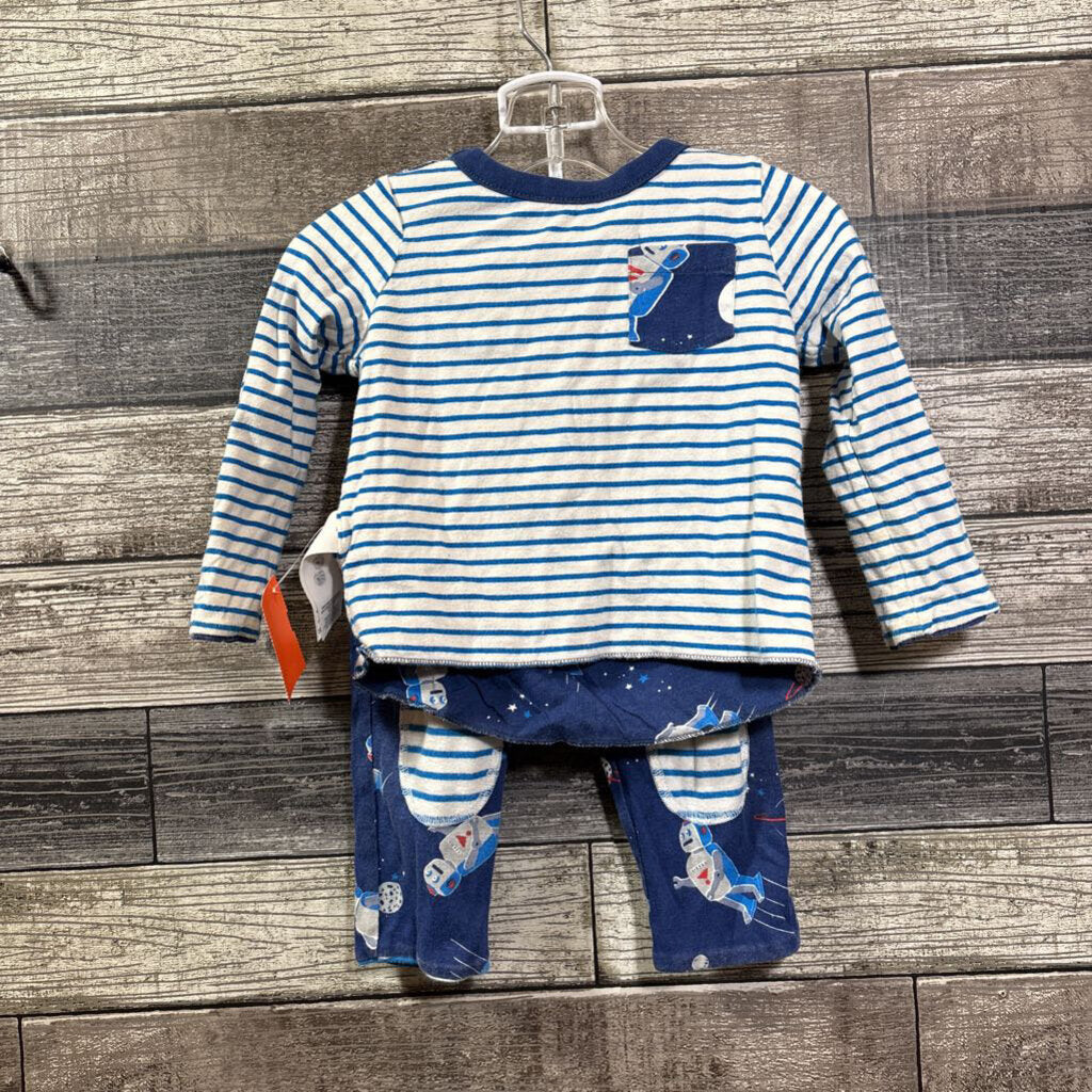 MINI BODEN 2PC REVERSIBLE SHIRT + PANTS 6-12 MO