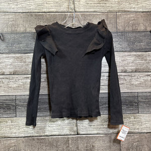 RIBBED BLACK RUFFLE SHOULDER LS SHIRT 4/5