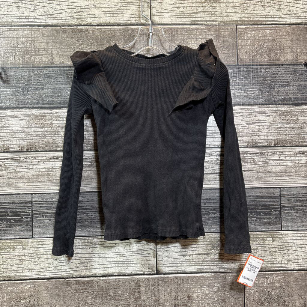 RIBBED BLACK RUFFLE SHOULDER LS SHIRT 4/5