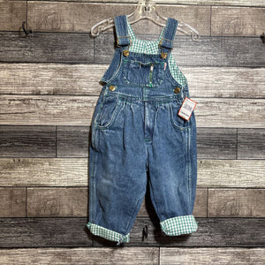 VINTAGE JC CLUB FLANNEL LINED DENIM OVERALLS 12 MO