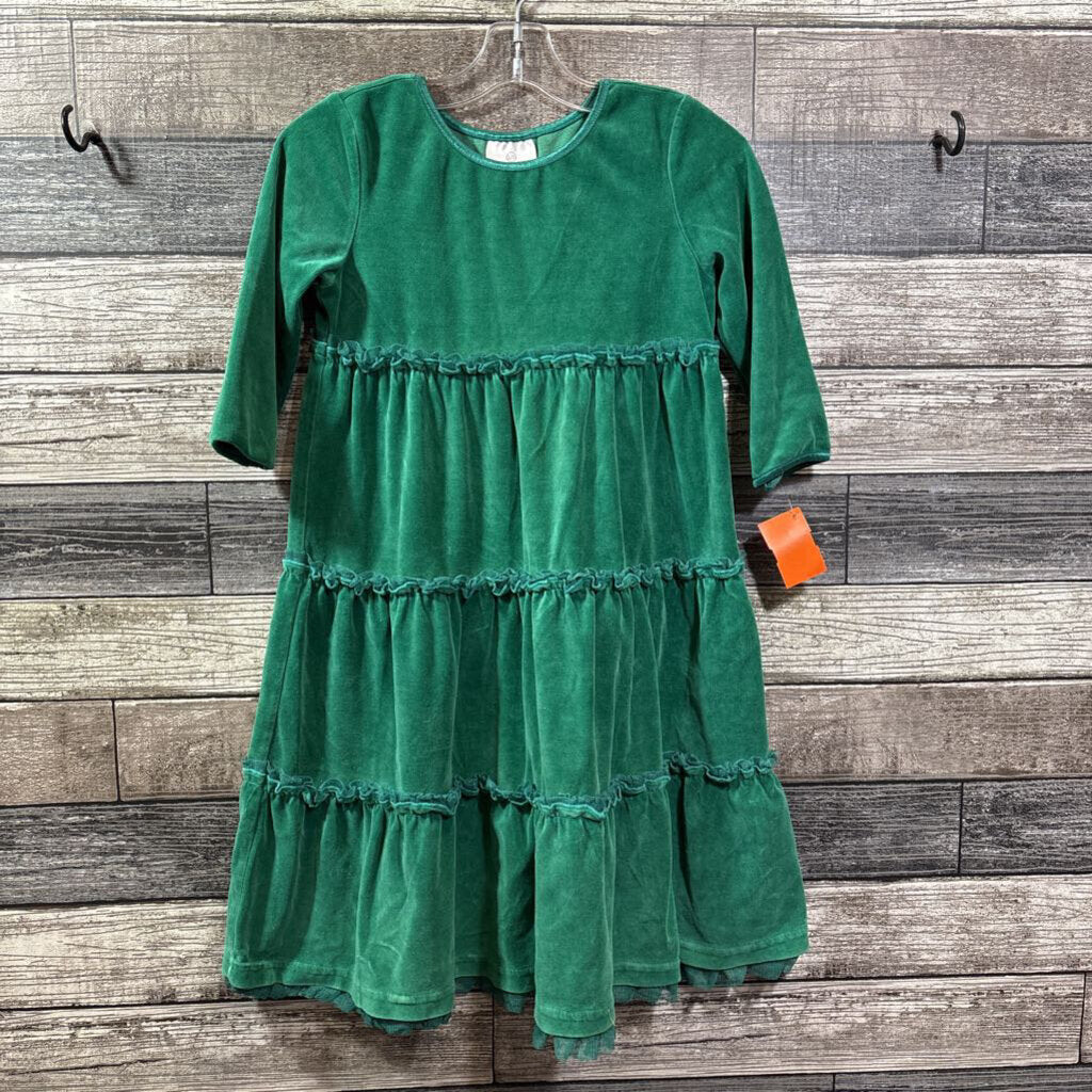 HANNA GREEN VELOUR TIERED LS DRESS 120 / 6-7