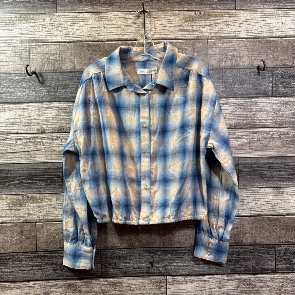 NWT ZARA LS FLANNEL CROPPED SHIRT 11/12