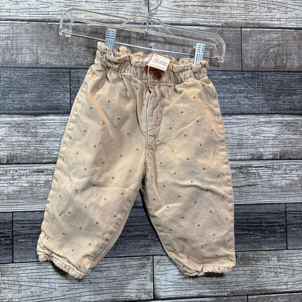 ZARA JERSEY LINED DOTTED TAN DENIM PANTS 12-18 MO