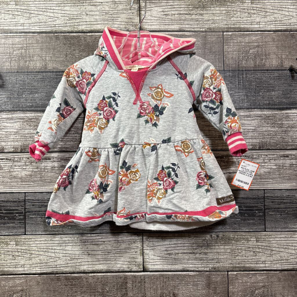 MATILDA JANE LS COTTON HOODED FLORAL DRESS 6-12 MO