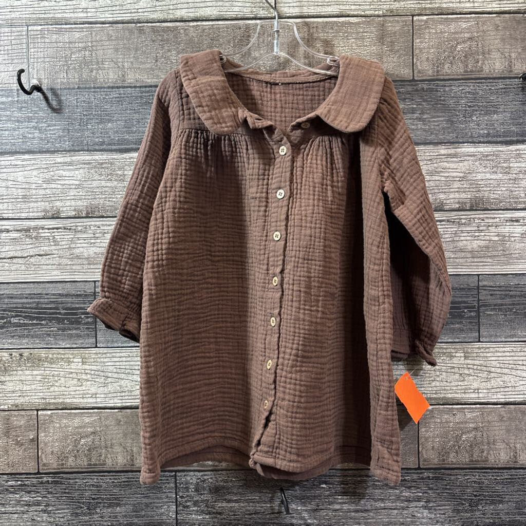 MUSLIN COTTON LS BUTTON DOWN COLLARED DRESS 4/5