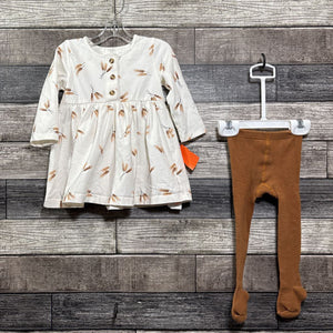 PETIT LEM FIRSTS 2PC LS COTTON DRESS + TIGHTS 12 MO