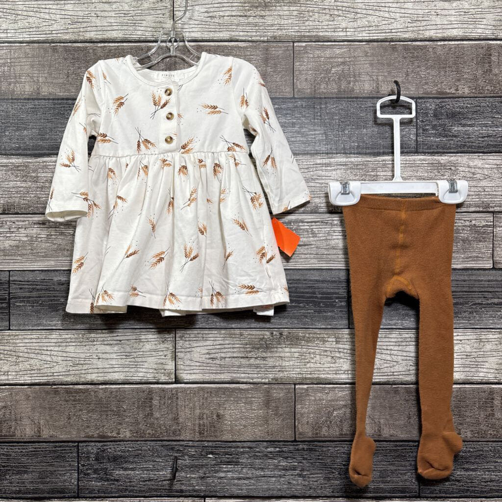 PETIT LEM FIRSTS 2PC LS COTTON DRESS + TIGHTS 12 MO