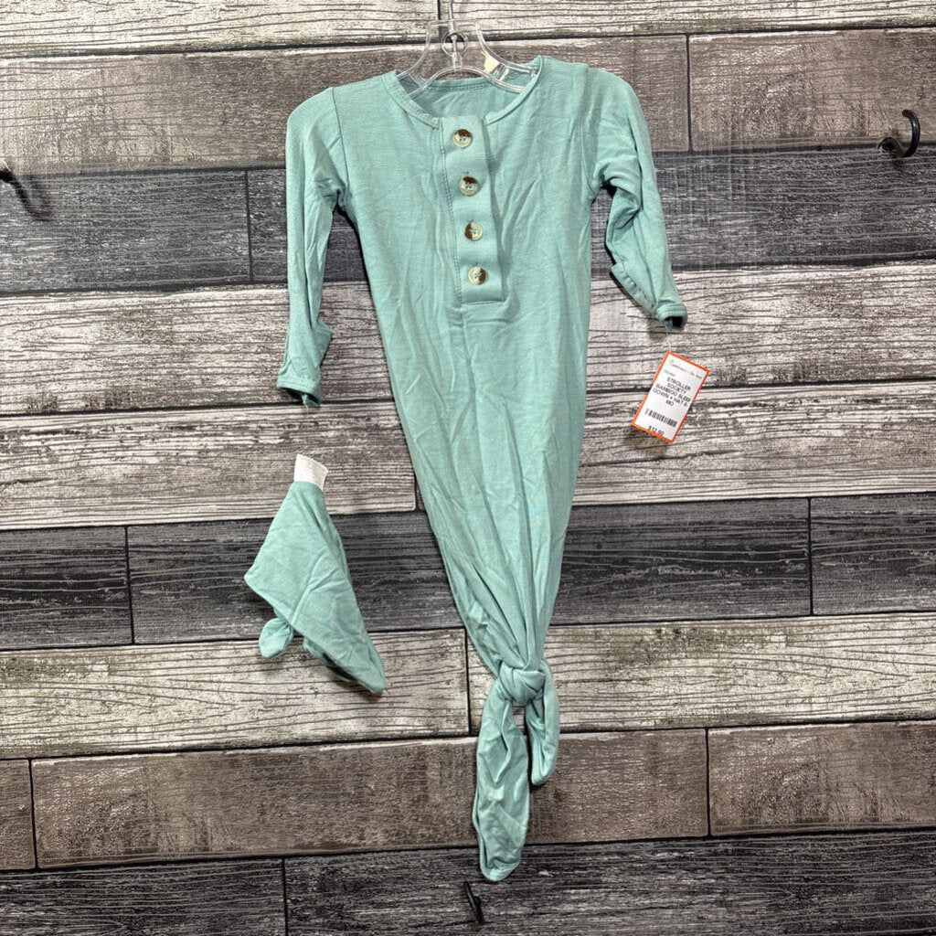 STROLLER SOCIETY BAMBOO SLEEP GOWN + HAT 0-3 MO